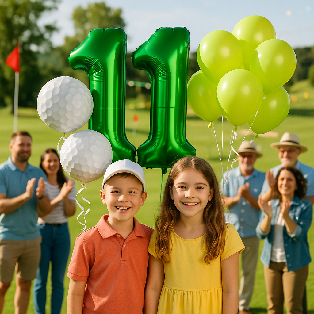11th Golf Birthday Balloons Decoration Set | GREEN Foil Numbers + Golf Balloons
