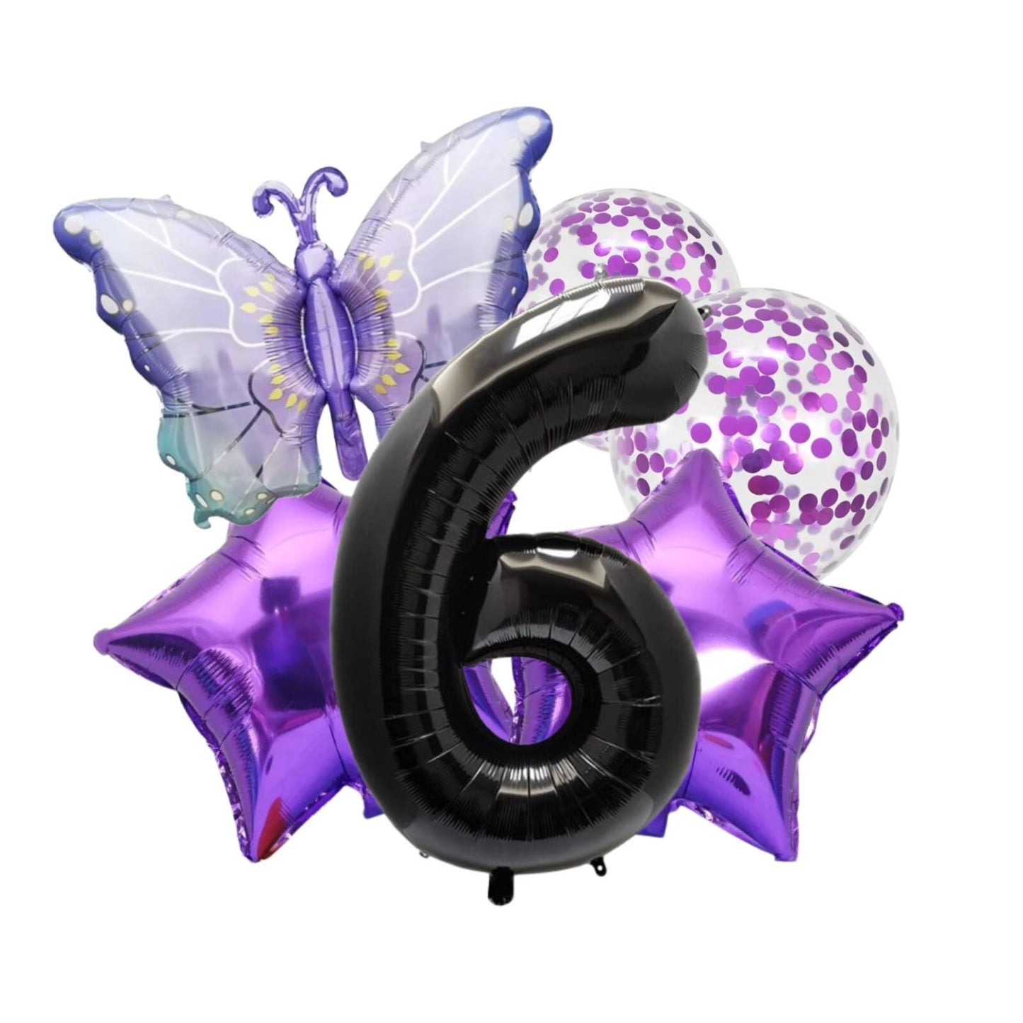 Purple Number 1 Balloon violet Set with Stars, Butterfly Confetti Balloon XL big