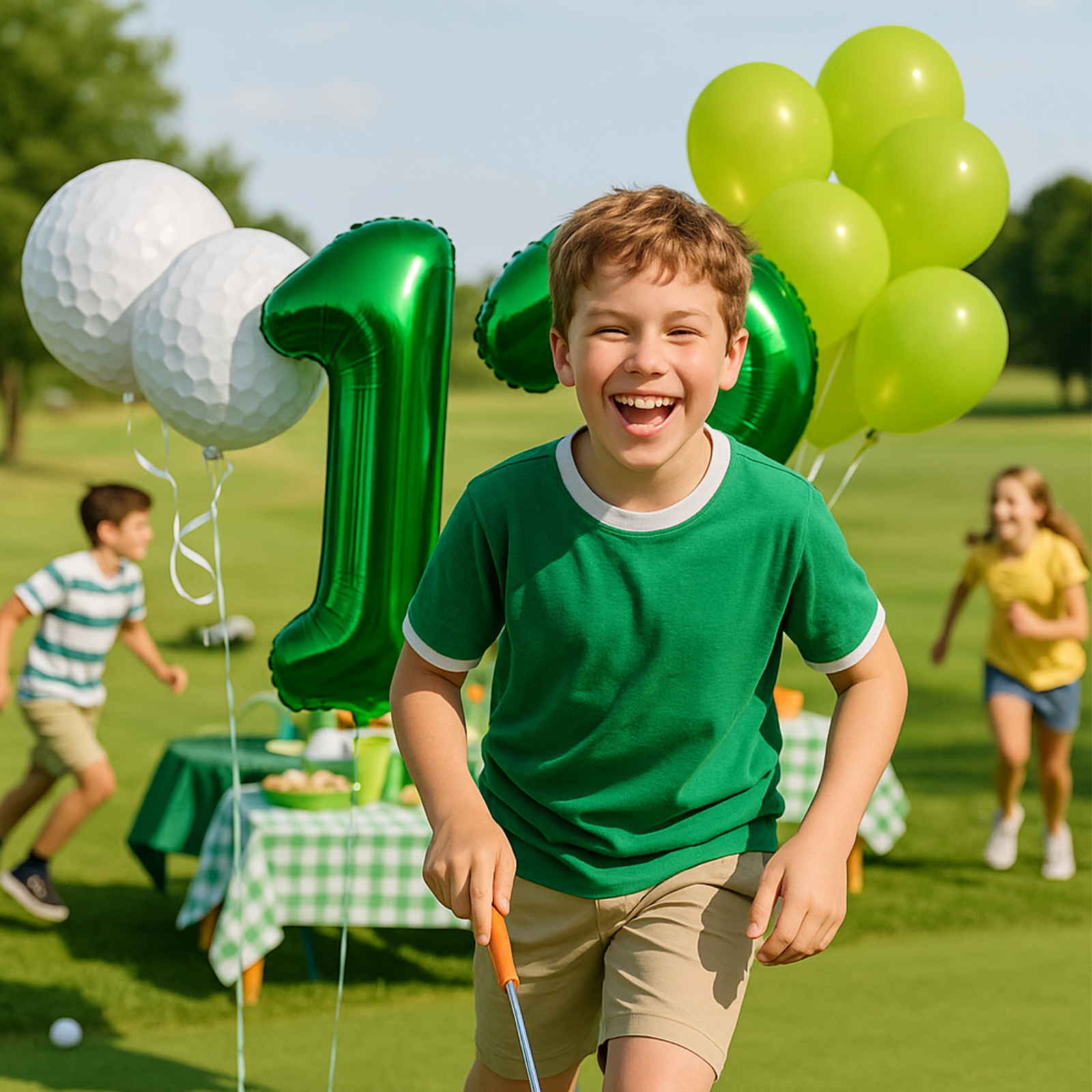 12th Golf Birthday Balloons Decoration Set | silver Foil Numbers + Golf Balloons