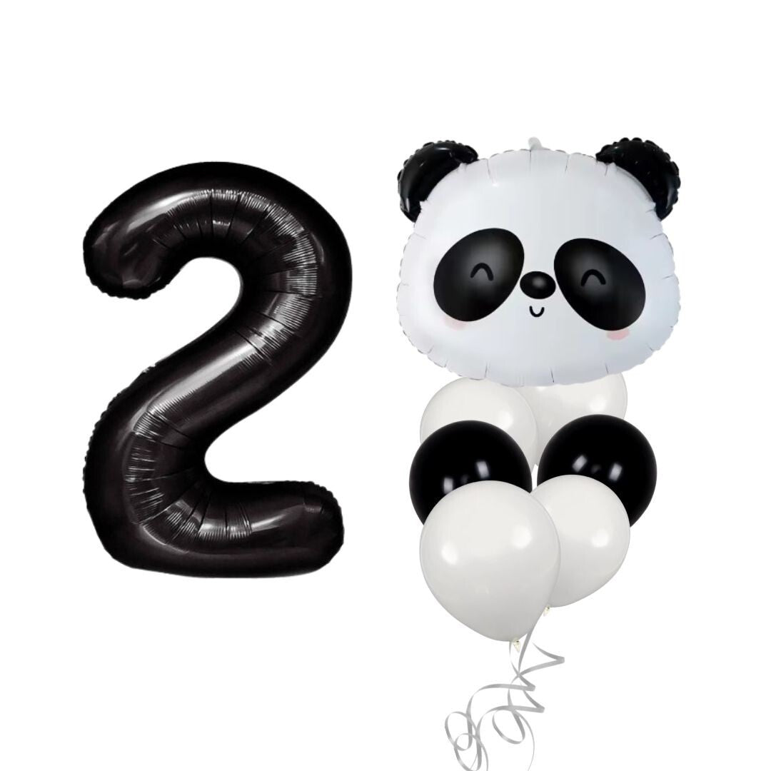 Panda Balloon Set Kids Birthday Party Decor with Number 0-9 Black White Balloons
