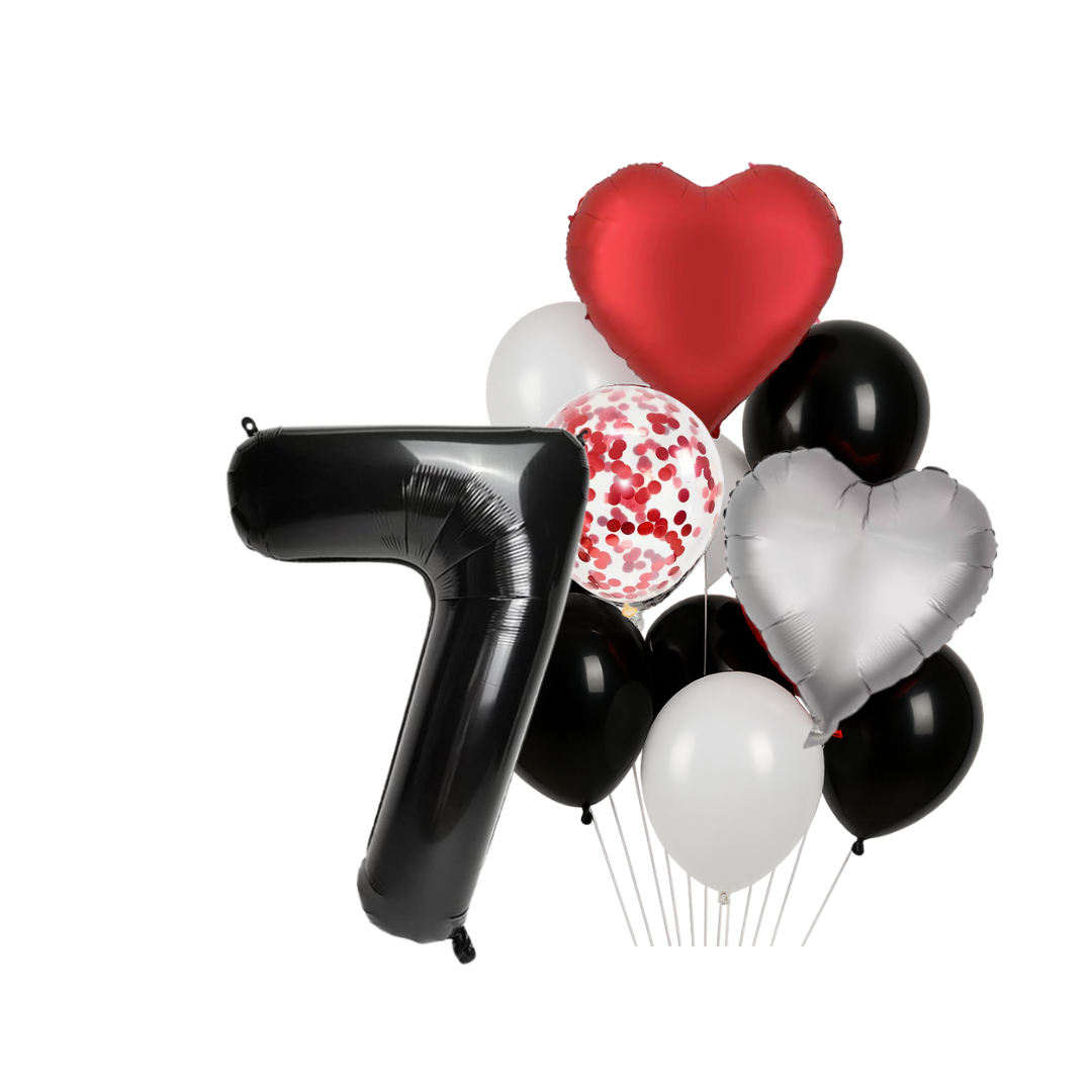1st Anniversary Balloon Set Black Number 1 Decoration for Couples, Party Supply