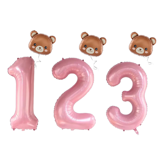 Baby Shower teddy Bear Balloons Set 40" PINK Numbers pack 1st 2nd 3rd birthday