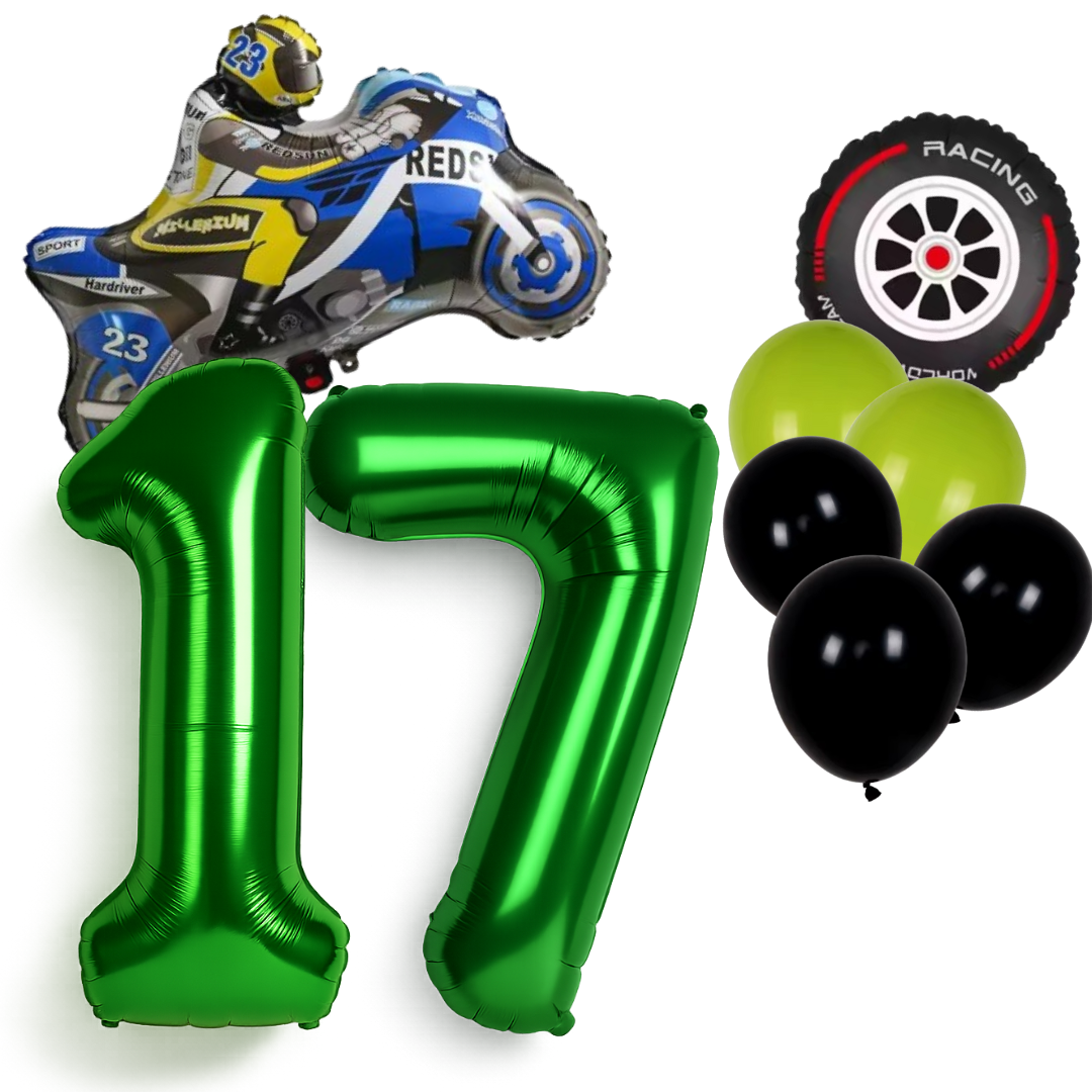 Motorbike Birthday Balloon Number 1-20 Green Blue Racing Theme Party Decoration