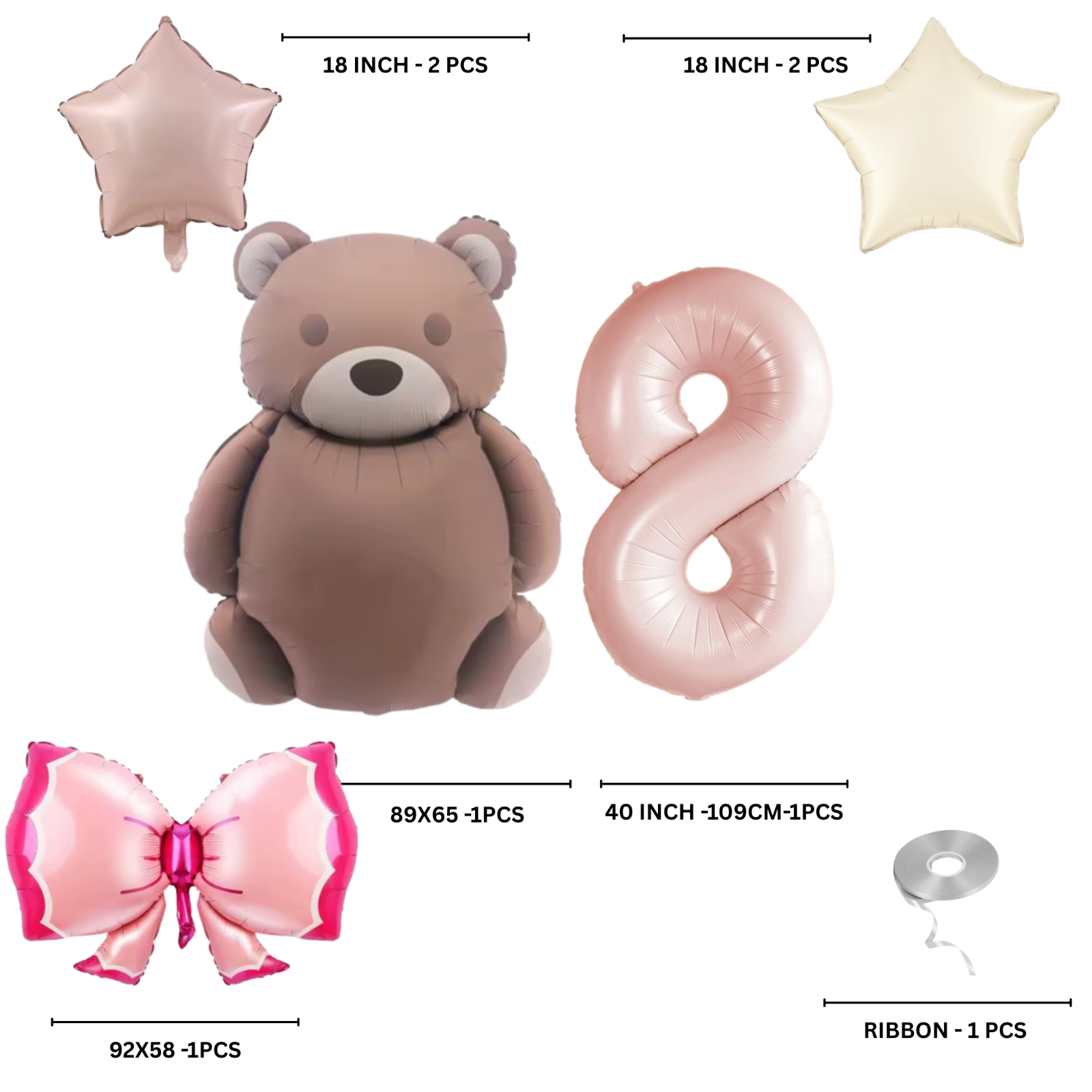 1st Birthday Balloon pink teddy Bear & Star Foil Baby girl rose Party Decoration