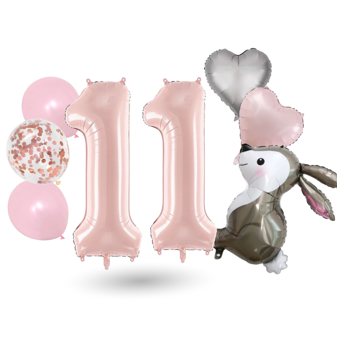 40'' Pink Number Balloons 1-12 Bunny Birthday Set /  Baby Girl Foil Balloon Kit