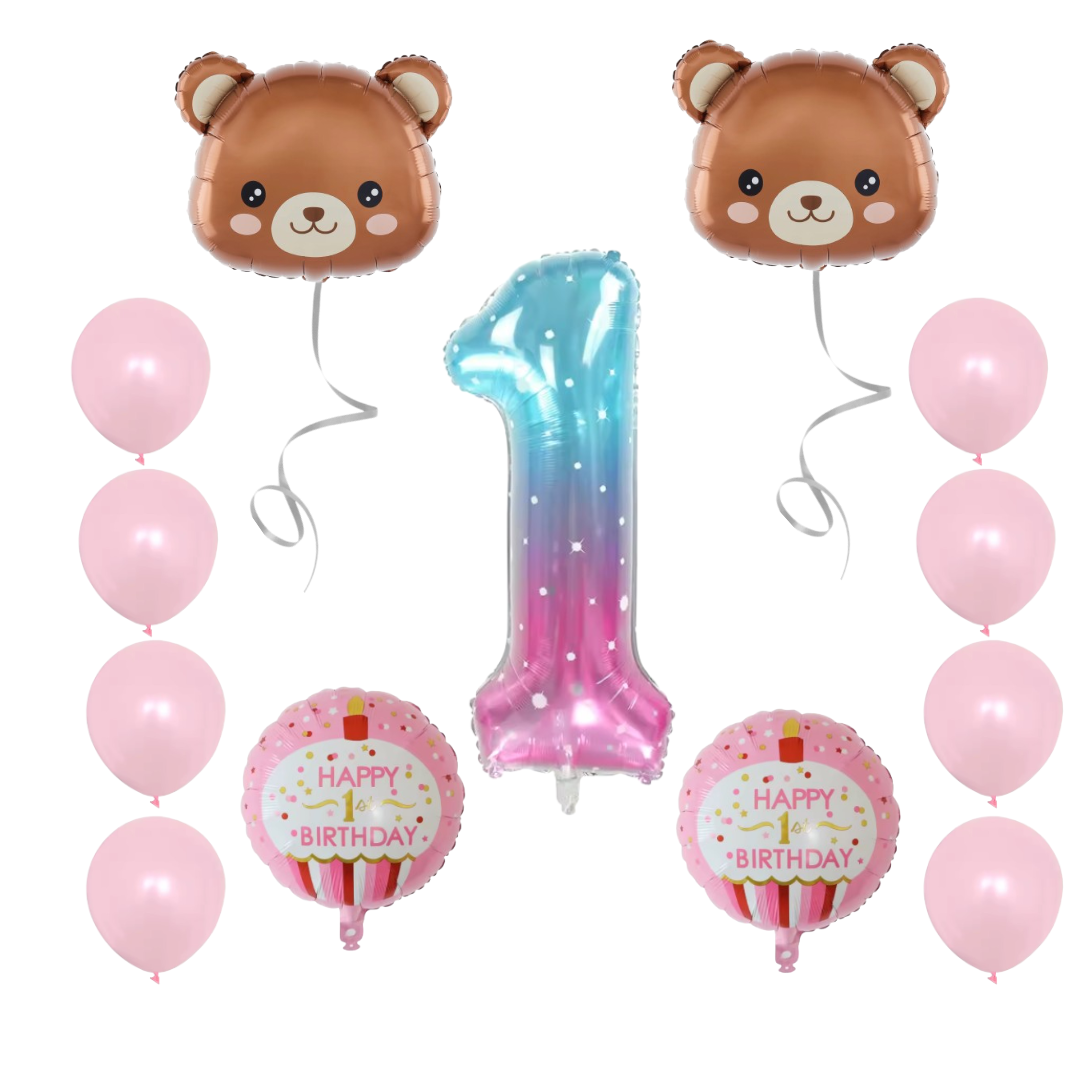 1st Birthday Balloons Decoration Set for Baby Girl Foil & Latex Party Decor Kit