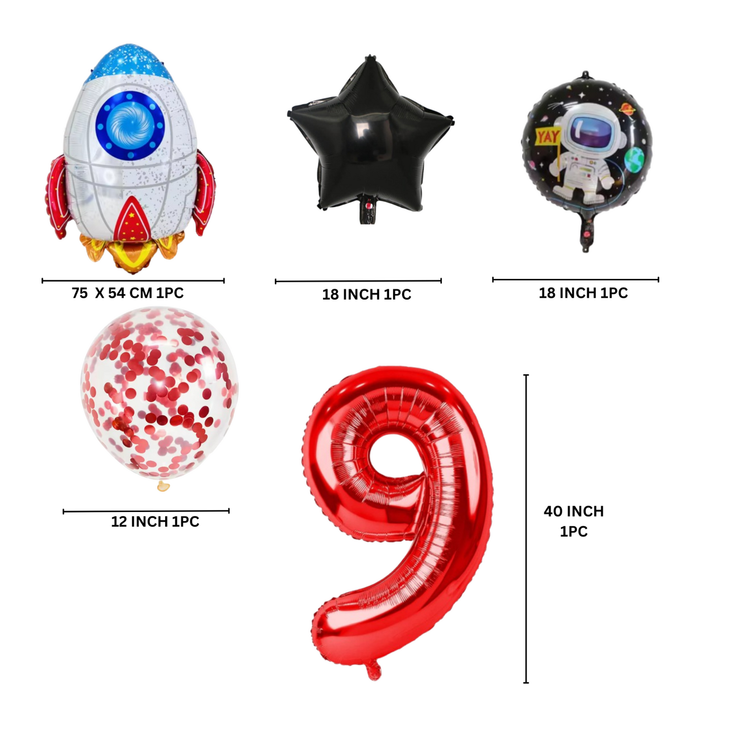 Red foil number Balloon with Astronaut & Rocket Space birthday for kids Spaceman
