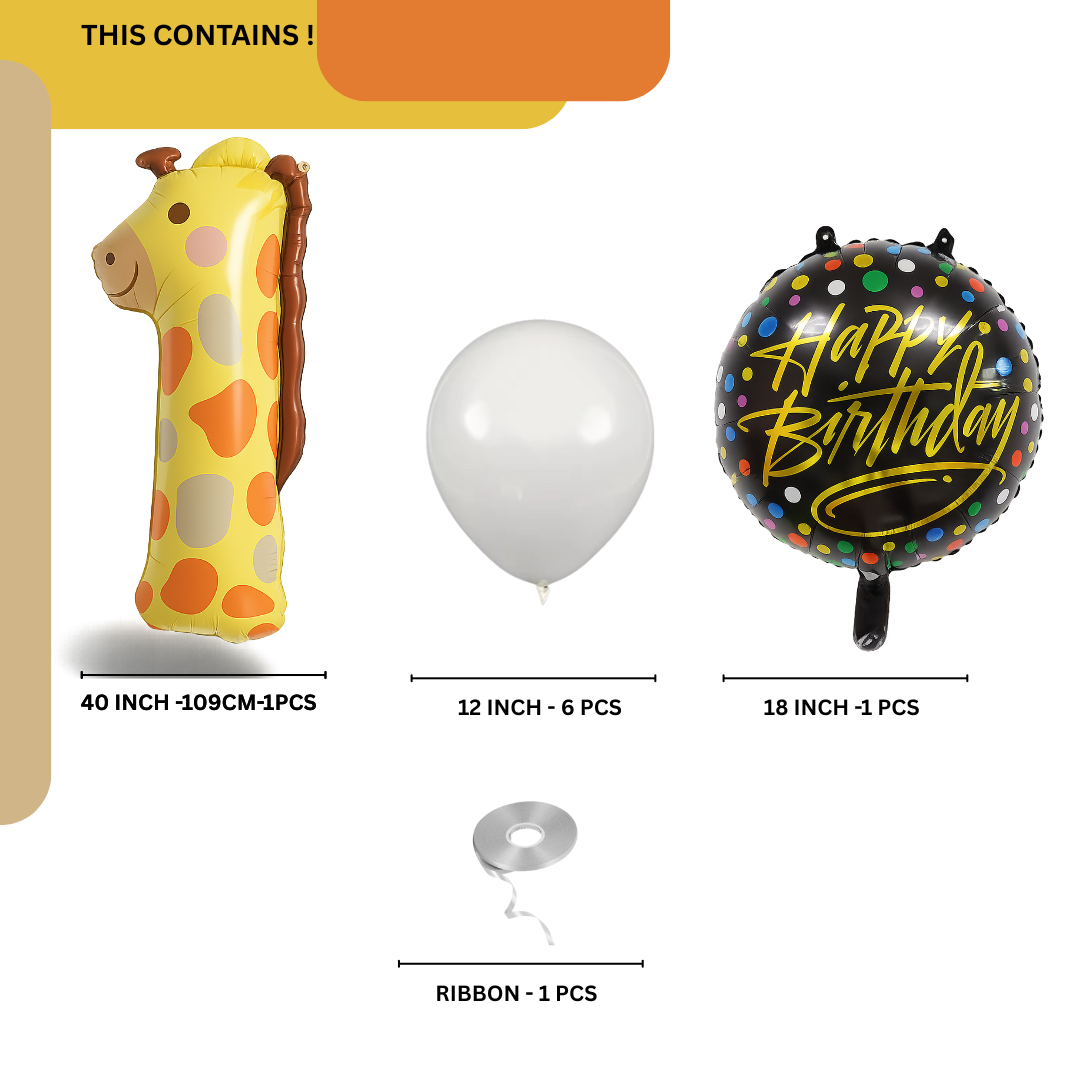 40" Giraffe Number 1 Balloon Set Safari Jungle 1st Birthday Decor Brown & Beige