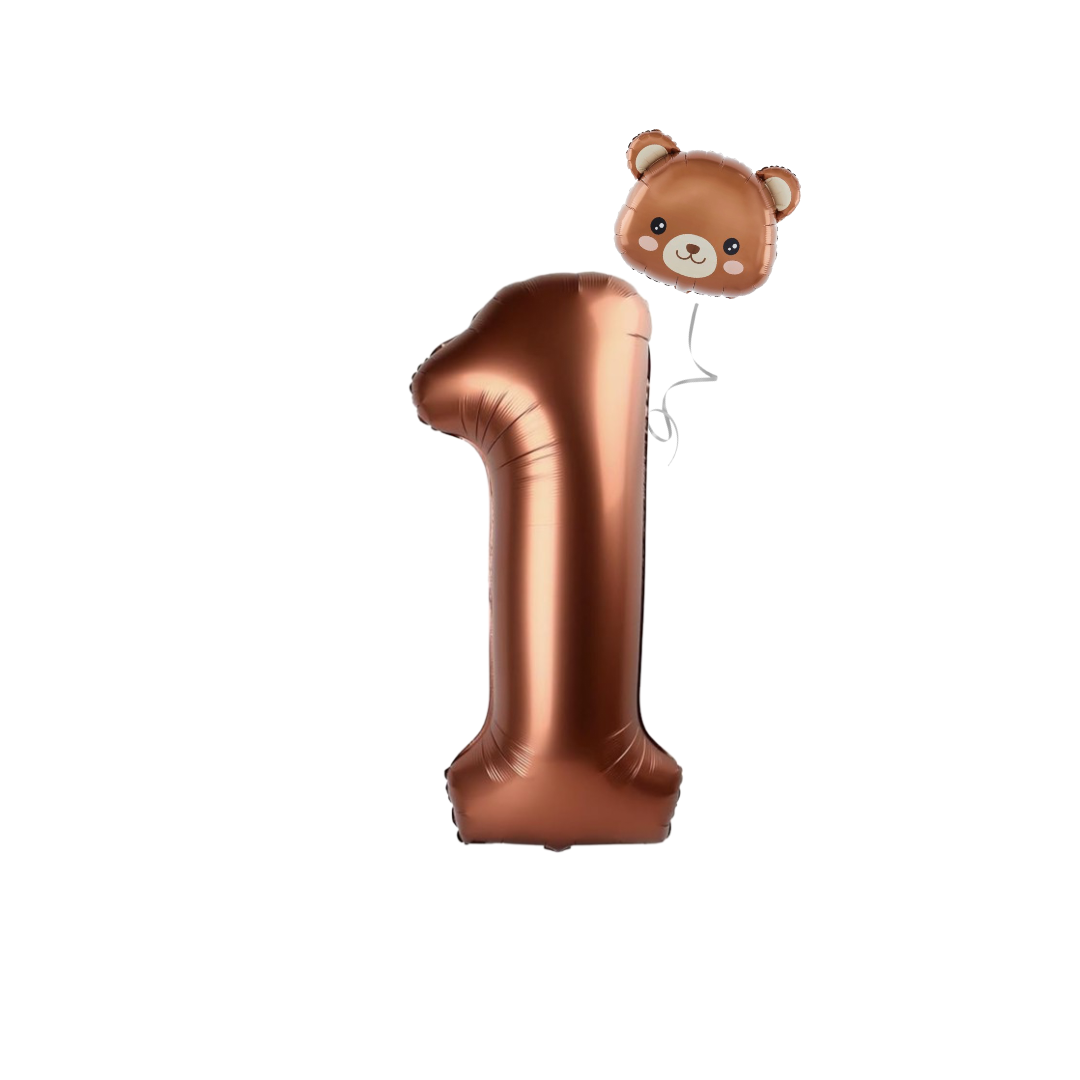 Baby Shower teddy Bear Balloons Set 40" Brown Numbers pack 1st 2nd 3rd birthday