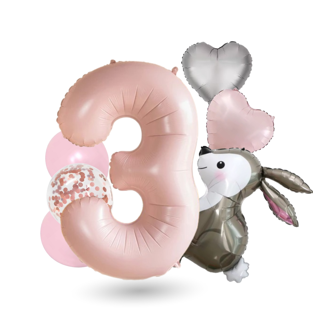 40'' Pink Number Balloons 1-12 Bunny Birthday Set /  Baby Girl Foil Balloon Kit