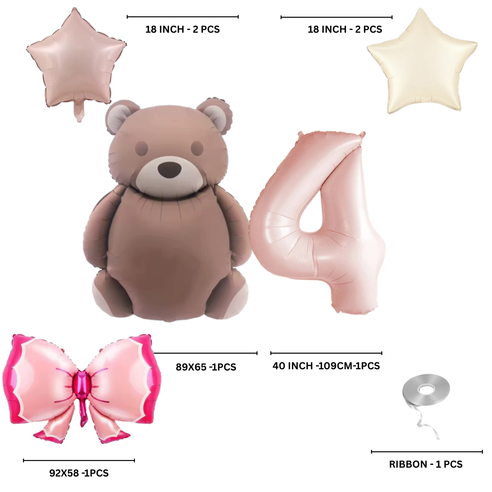 1st Birthday Balloon pink teddy Bear & Star Foil Baby girl rose Party Decoration