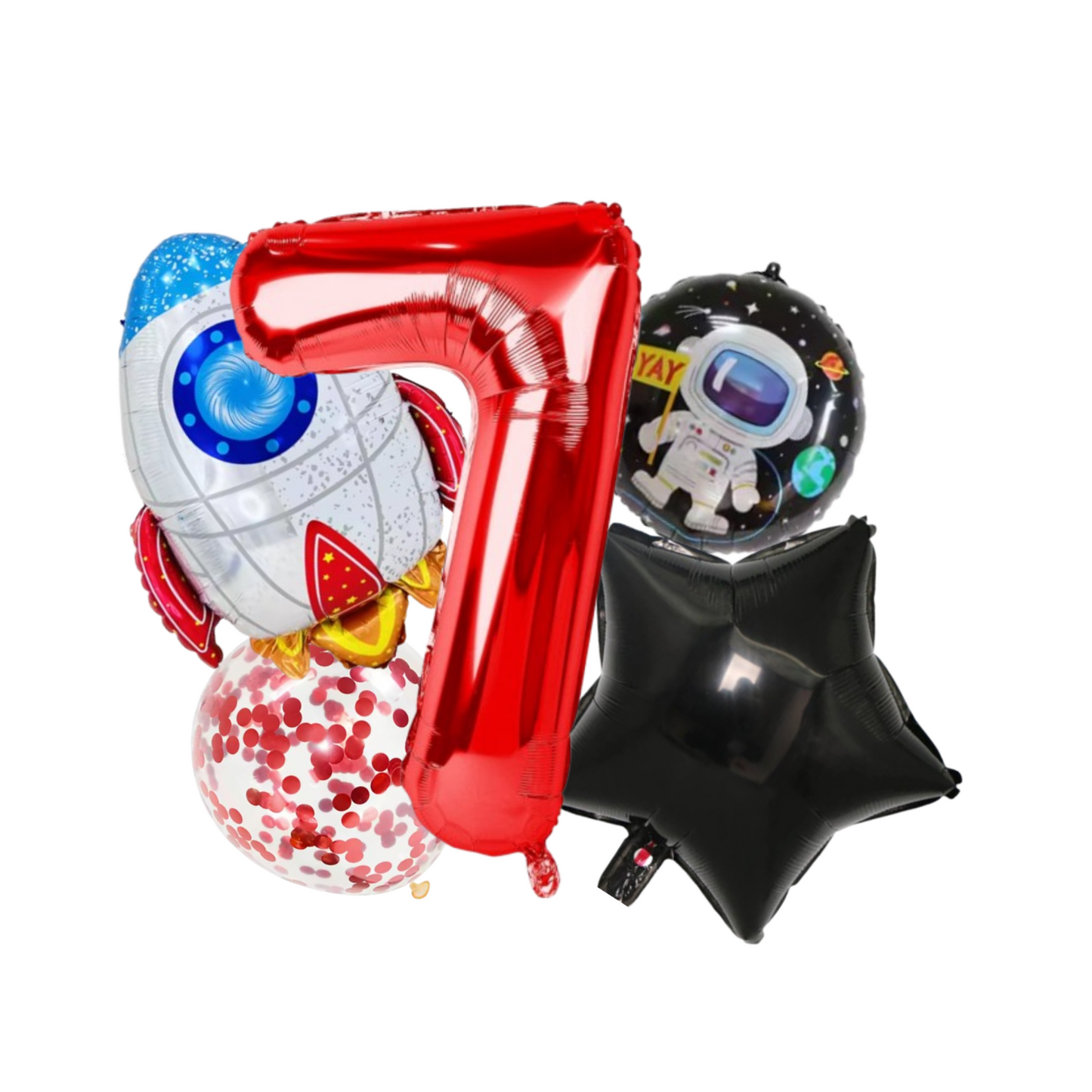 Red foil number Balloon with Astronaut & Rocket Space birthday for kids Spaceman