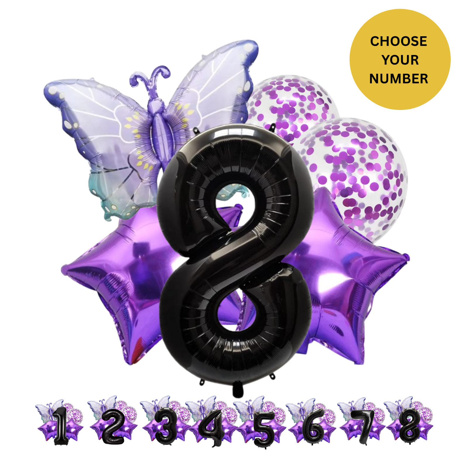 40" Giant Foil Number Balloon Set Purple Butterfly Theme Balloons for Girls Birt
