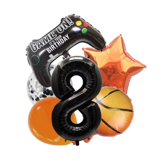 1-9 Birthday Balloon Set Gamer Sports Theme Foil Number Balloons Controller Bask