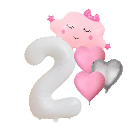 2nd Birthday Girl Decorations Pink Number Balloon Cloud Hearts Party Set