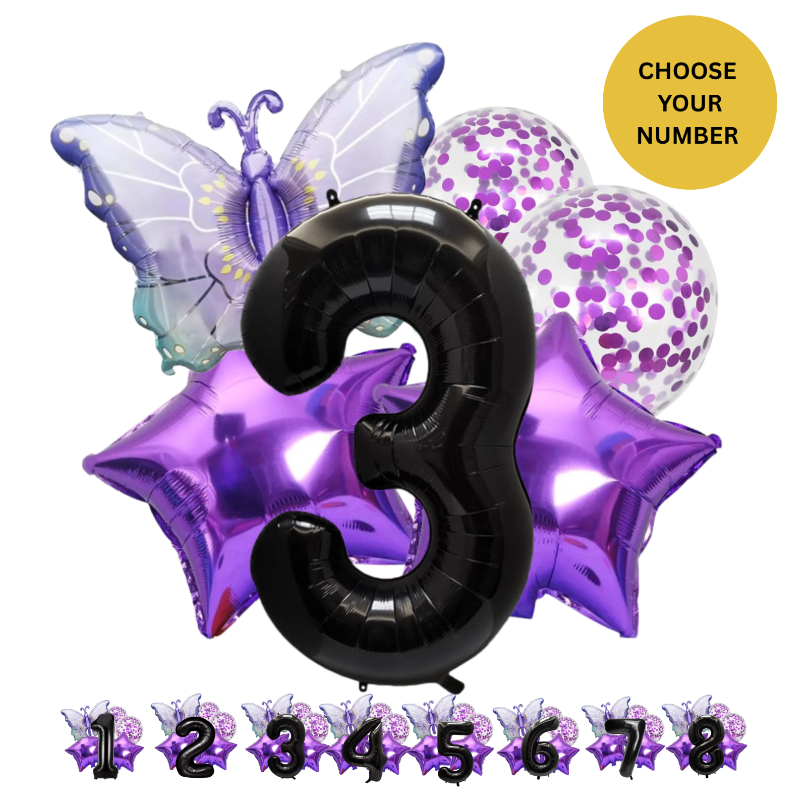 40" Giant Foil Number Balloon Set Purple Butterfly Theme Balloons for Girls Birt