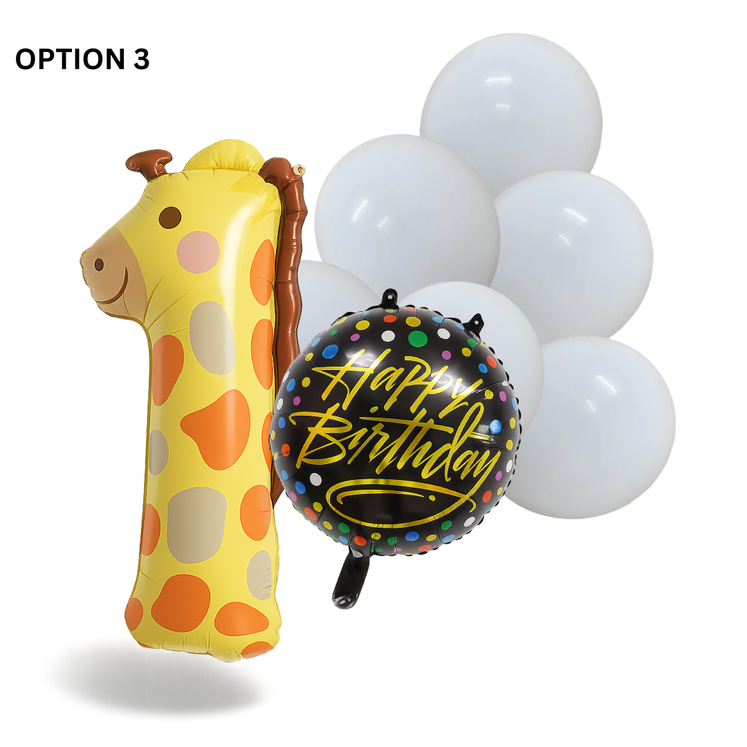 40" Giraffe Number 1 Balloon Set Safari Jungle 1st Birthday Decor Brown & Beige