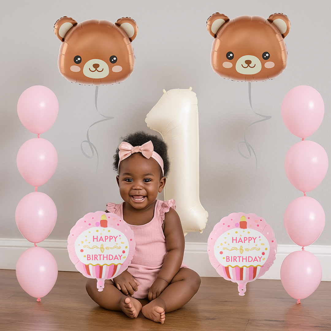 1st Birthday Balloons Decoration Set for Baby Girl Foil & Latex Party Decor Kit