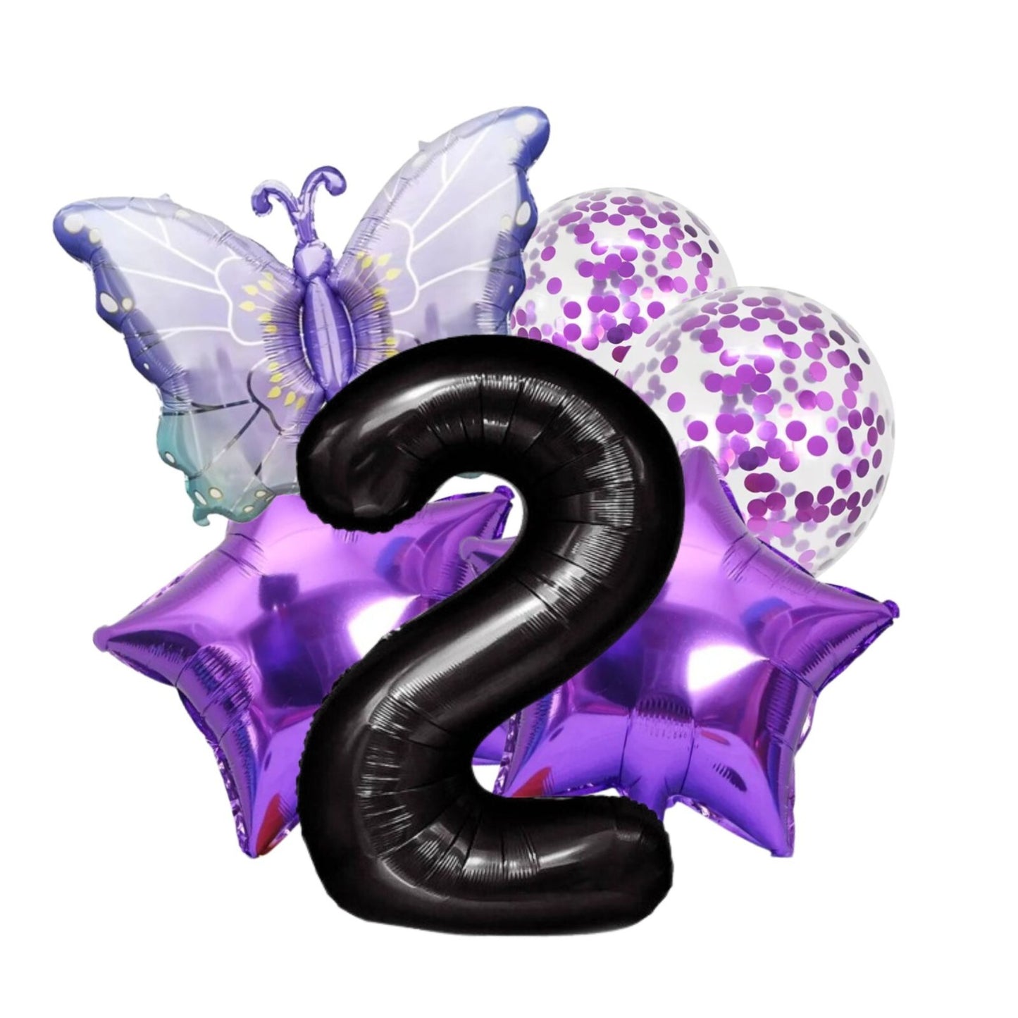 Purple Number 1 Balloon violet Set with Stars, Butterfly Confetti Balloon XL big