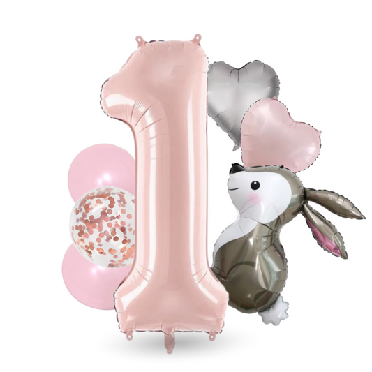 40'' Pink Number Balloons 1-12 Bunny Birthday Set /  Baby Girl Foil Balloon Kit