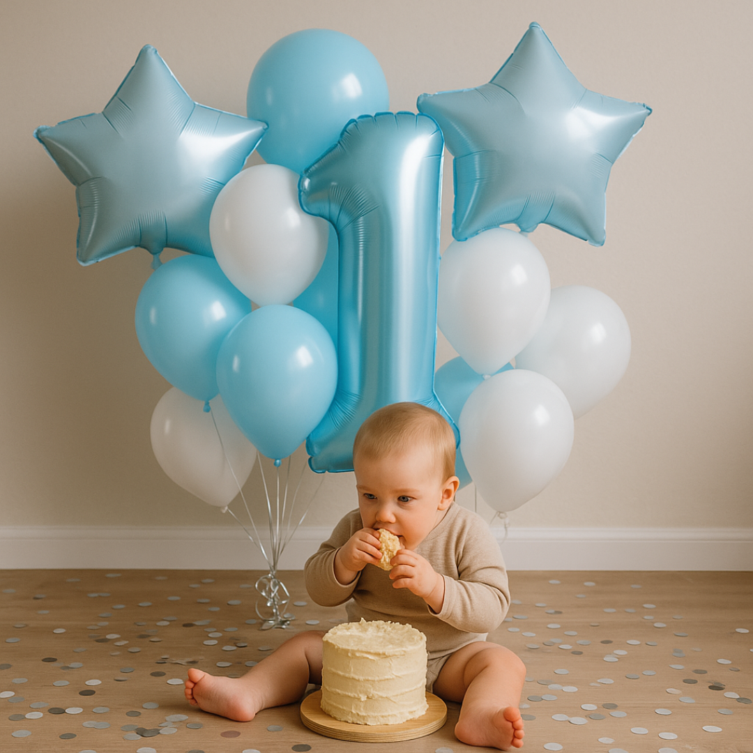 1st Birthday Balloons Boy Blue Number 1 Foil Star Latex Decorations Party