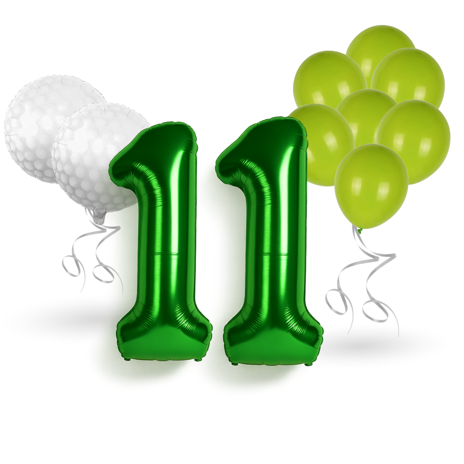 11th Golf Birthday Balloons Decoration Set | GREEN Foil Numbers + Golf Balloons