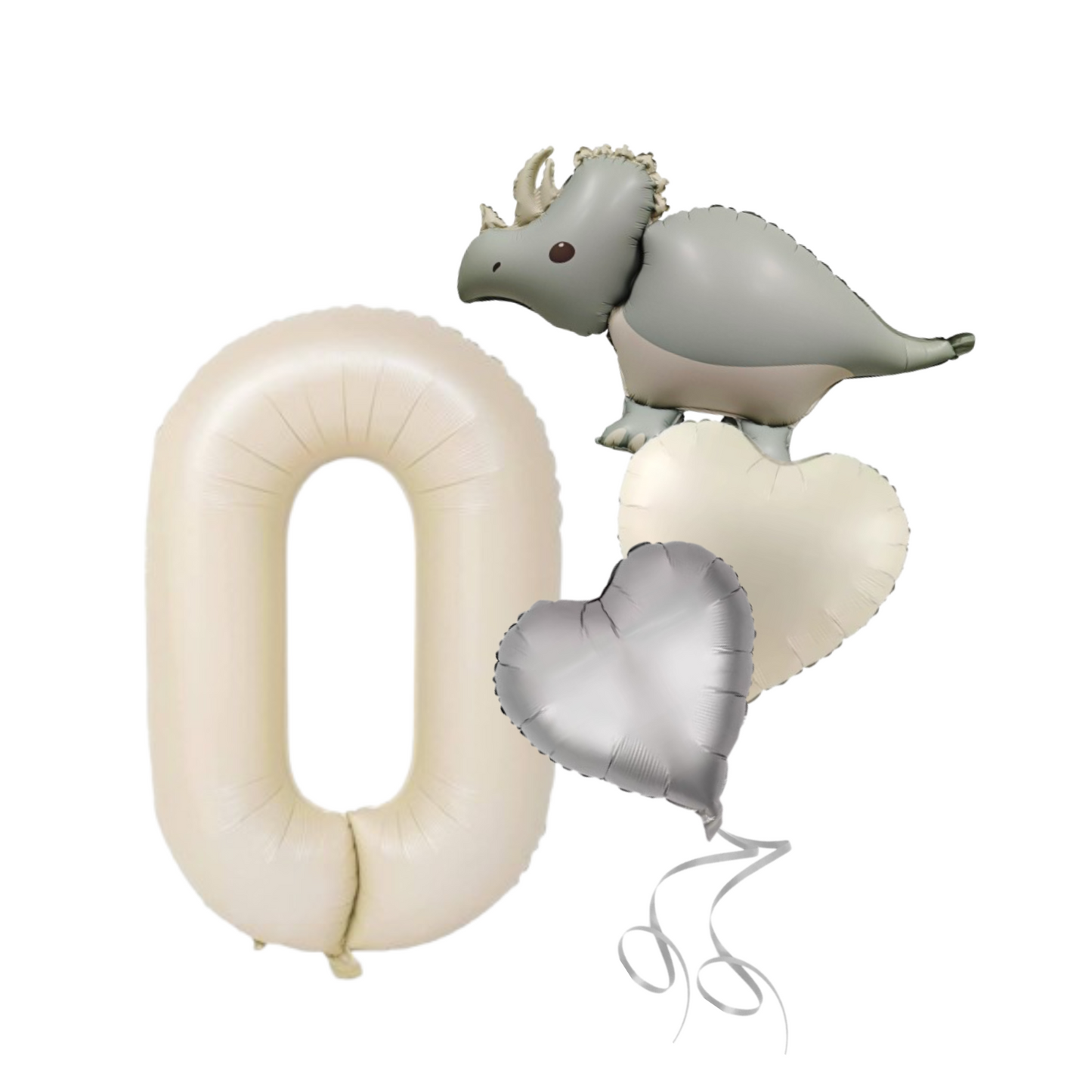1-9 Birthday Dinosaur Balloon Set – Beige Numbers + Heart & Dino Foil Balloons