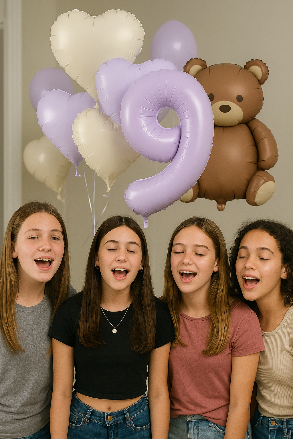 Pack Bear Balloon Set with Baby Purple Number Romantic Gift & Decor heart pastel