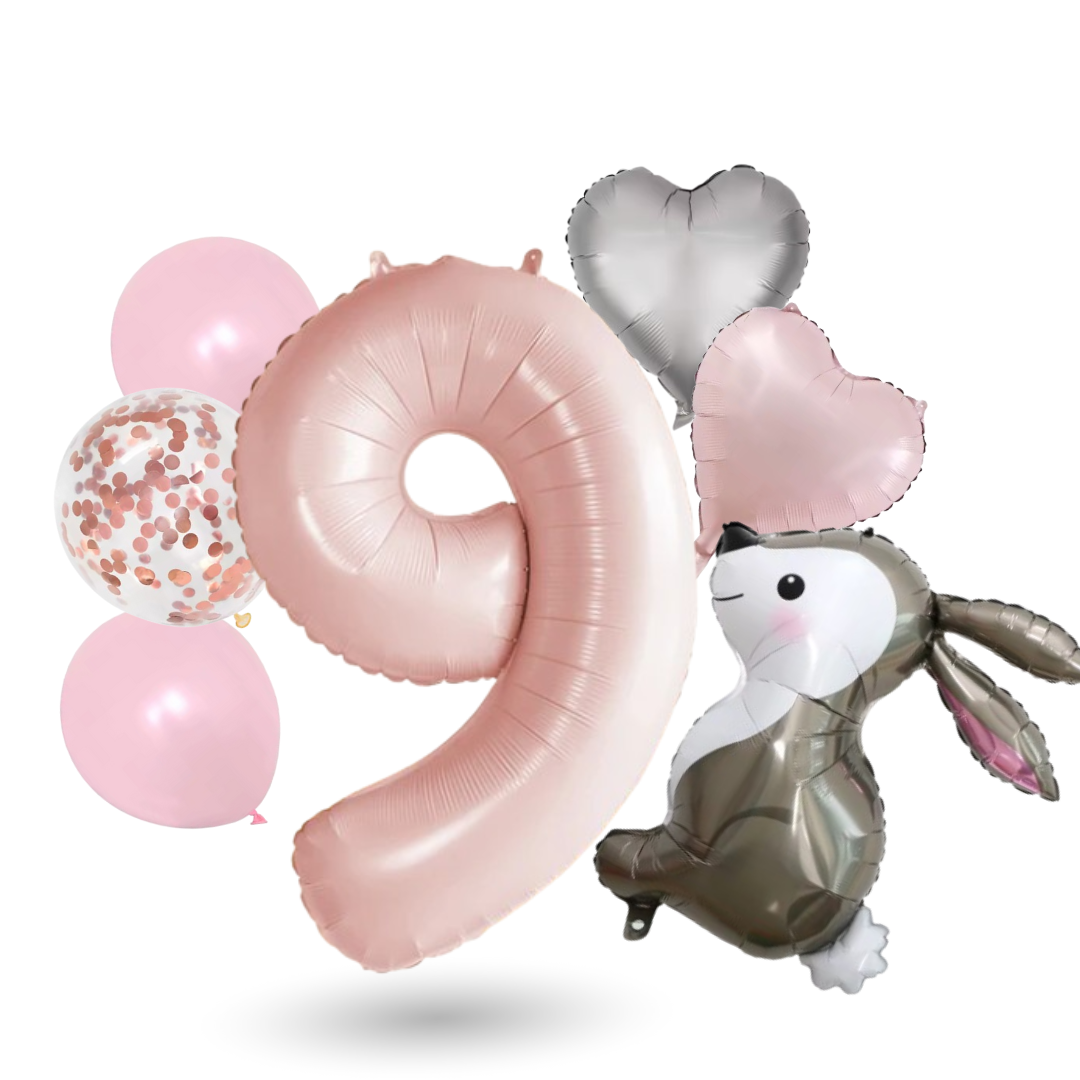 40'' Pink Number Balloons 1-12 Bunny Birthday Set /  Baby Girl Foil Balloon Kit