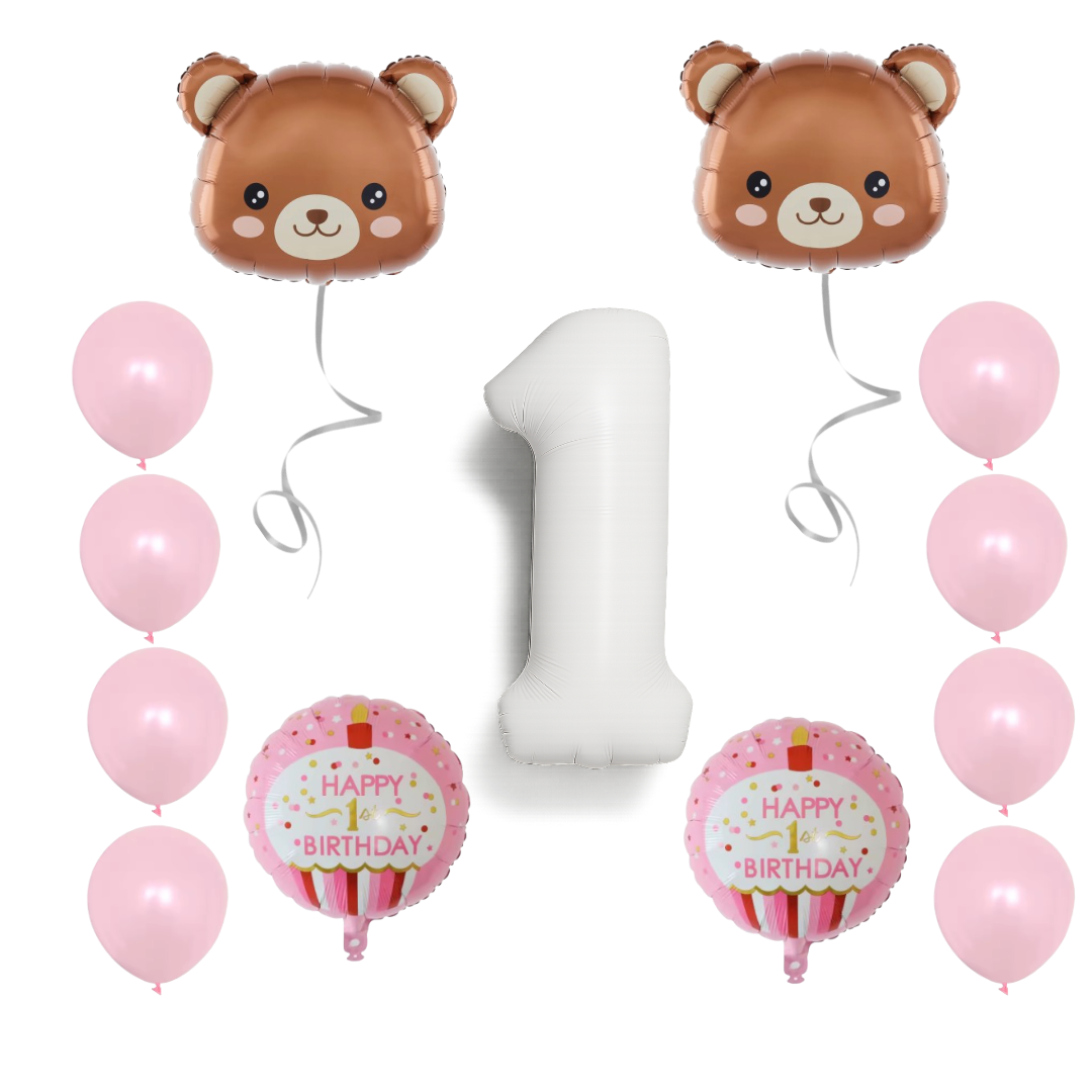 1st Birthday Balloons Decoration Set for Baby Girl Foil & Latex Party Decor Kit