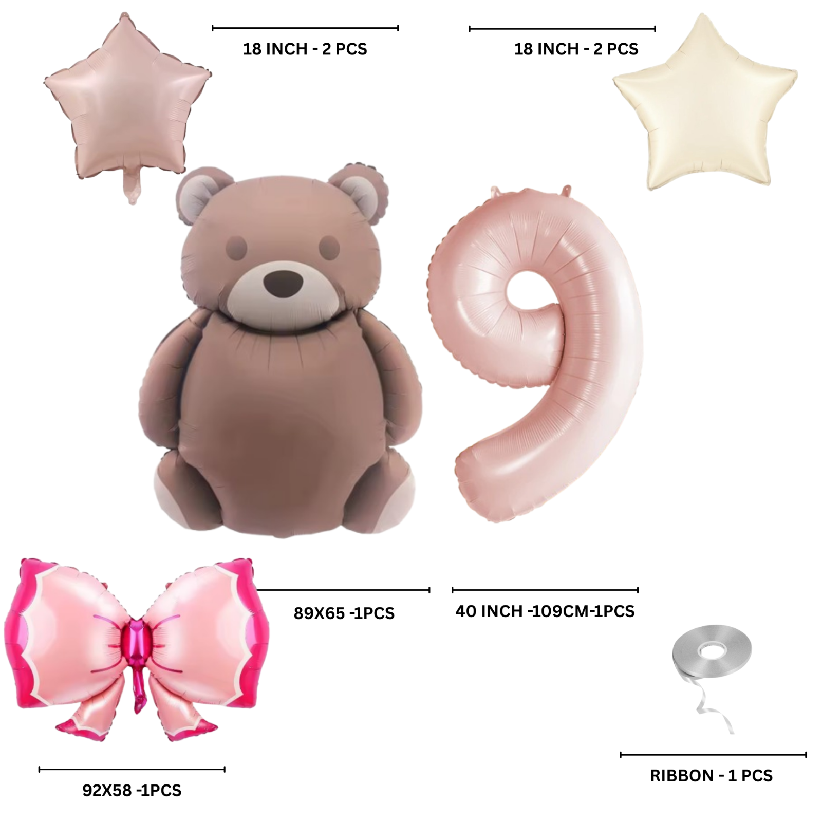 1st Birthday Balloon pink teddy Bear & Star Foil Baby girl rose Party Decoration