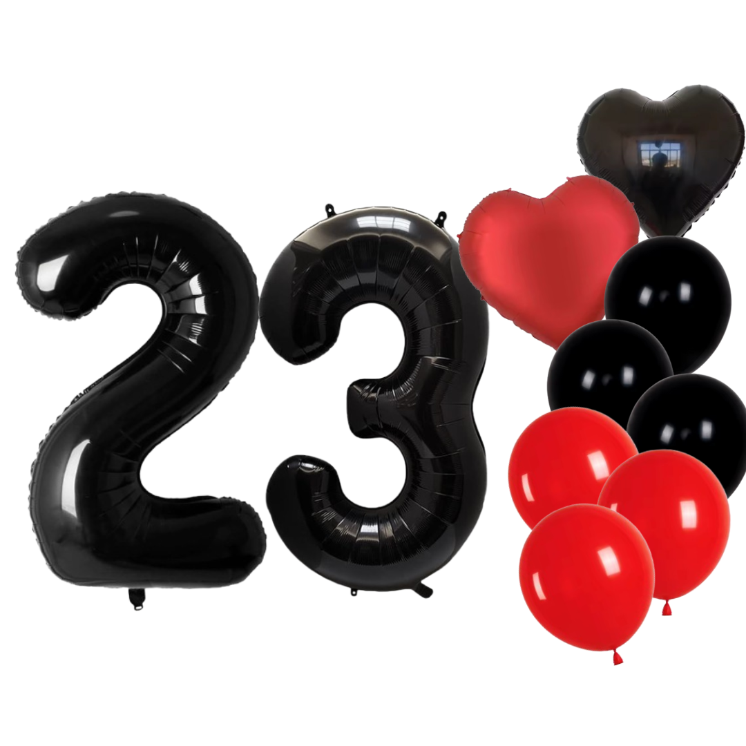 40'' Number Balloons Set + 18'' Heart + 12'' Latex Balloons Birthday Party Deco