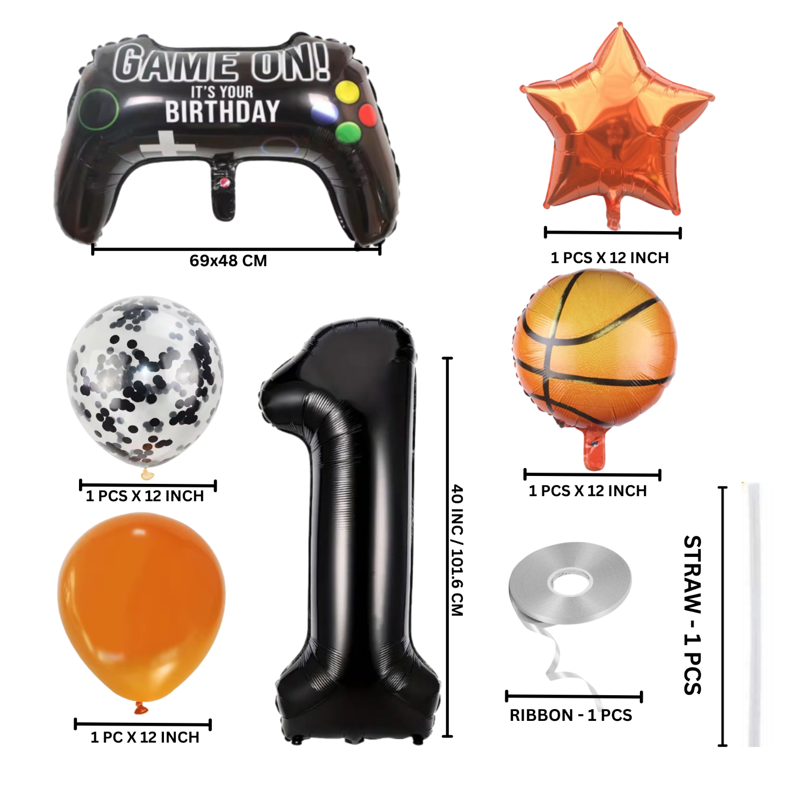 1-9 Birthday Balloon Set Gamer Sports Theme Foil Number Balloons Controller Bask