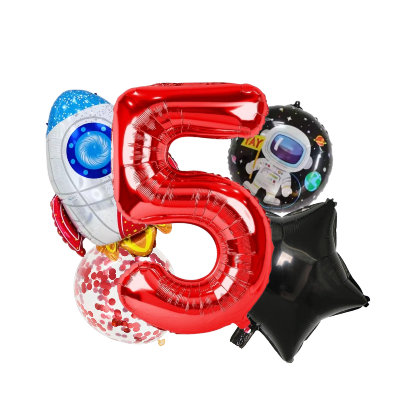 Red foil number Balloon with Astronaut & Rocket Space birthday for kids Spaceman