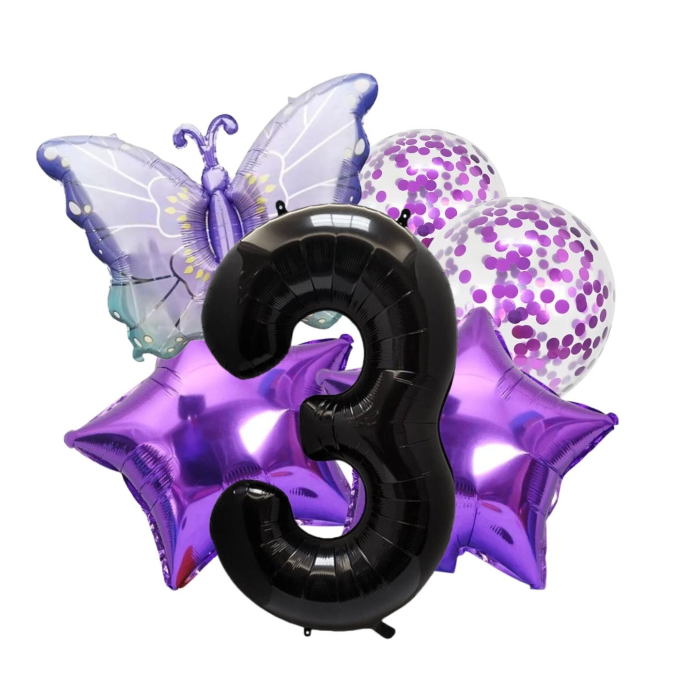 Purple Number 1 Balloon violet Set with Stars, Butterfly Confetti Balloon XL big