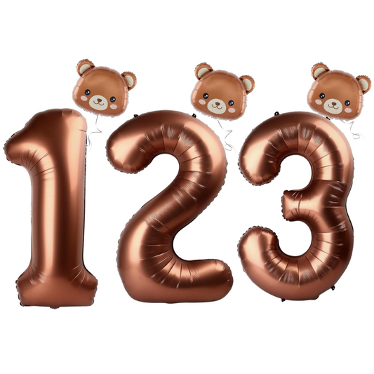 Baby Shower teddy Bear Balloons Set 40" Brown Numbers pack 1st 2nd 3rd birthday
