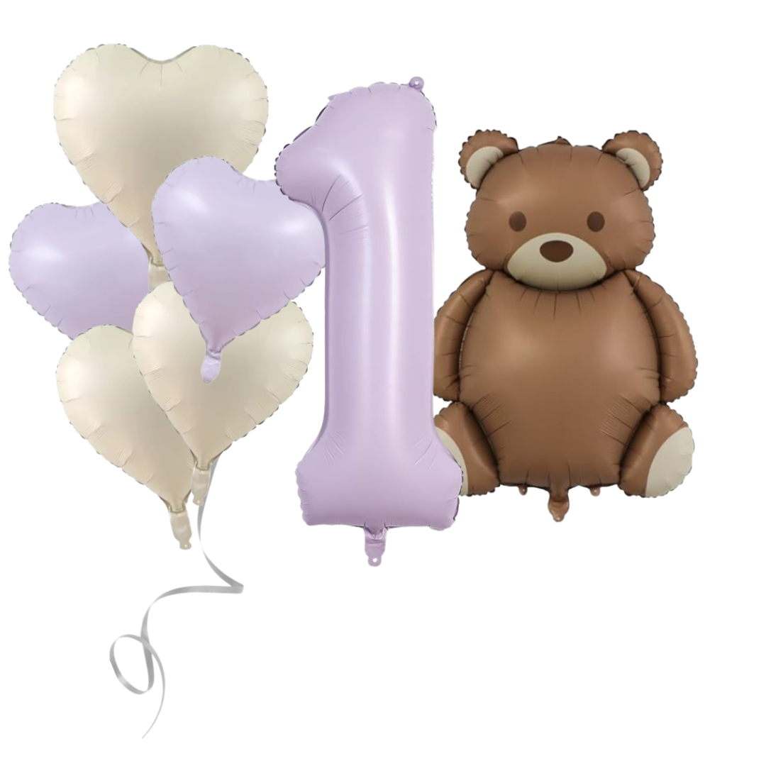 Pack Bear Balloon Set with Baby Purple Number Romantic Gift & Decor heart pastel