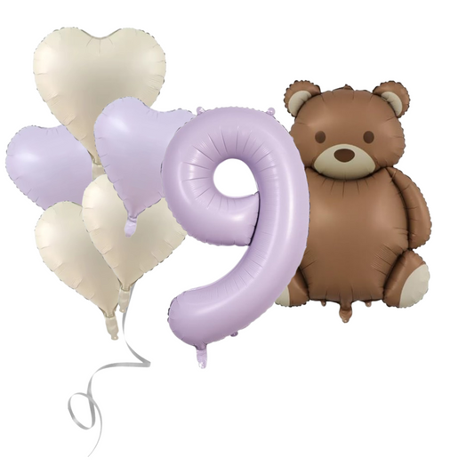 Pack Bear Balloon Set with Baby Purple Number Romantic Gift & Decor heart pastel