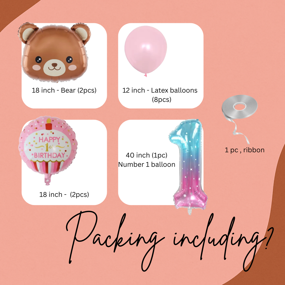 1st Birthday Balloons Decoration Set for Baby Girl Foil & Latex Party Decor Kit