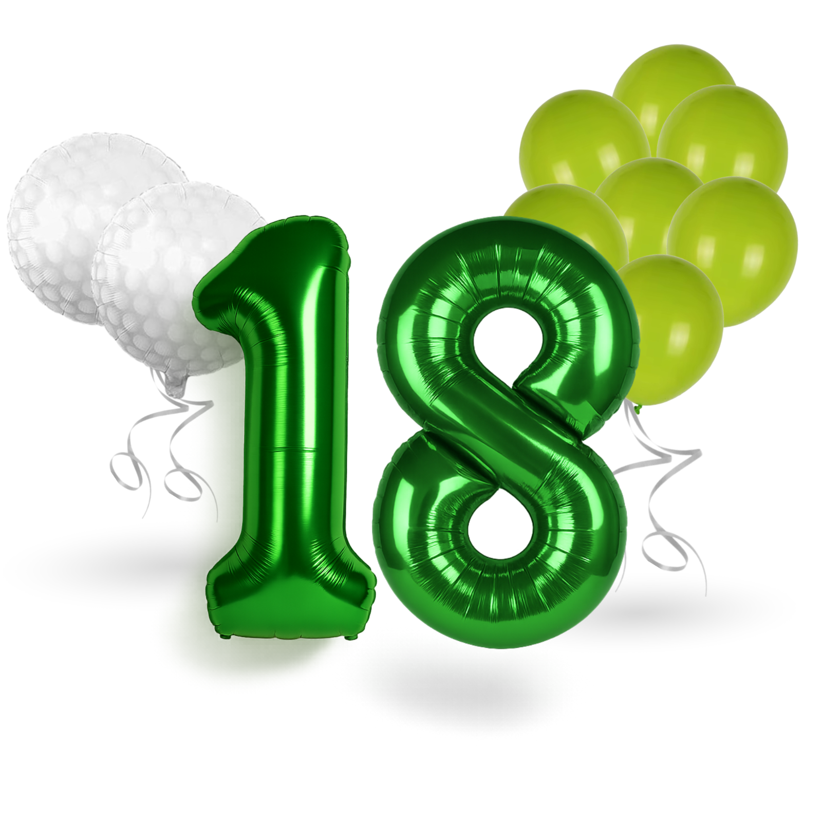 18th Golf Birthday Balloons Decoration Set | GREEN Foil Numbers + Golf Balloons