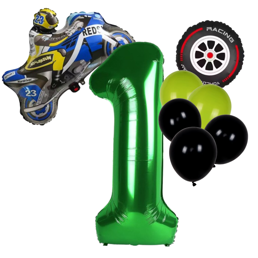 Motorbike Birthday Balloon Number 1-20 Green Blue Racing Theme Party Decoration