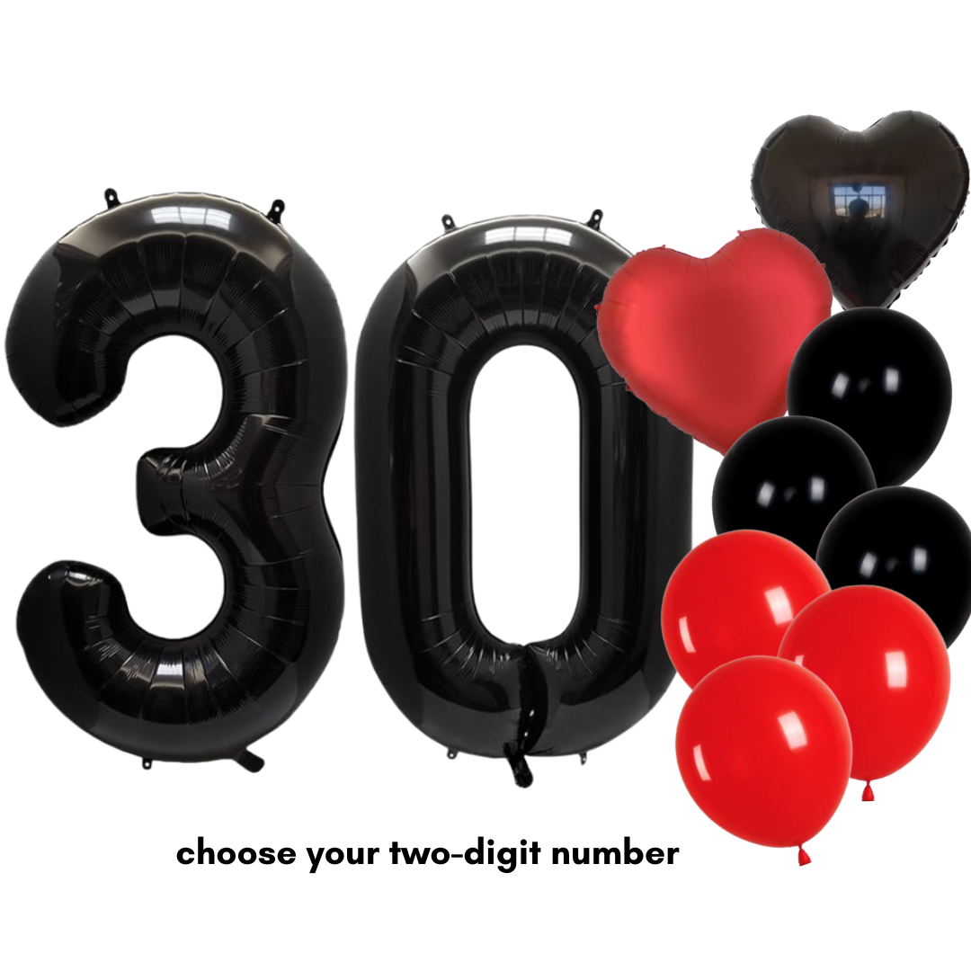 40'' Number Balloons Set + 18'' Heart + 12'' Latex Balloons Birthday Party Deco