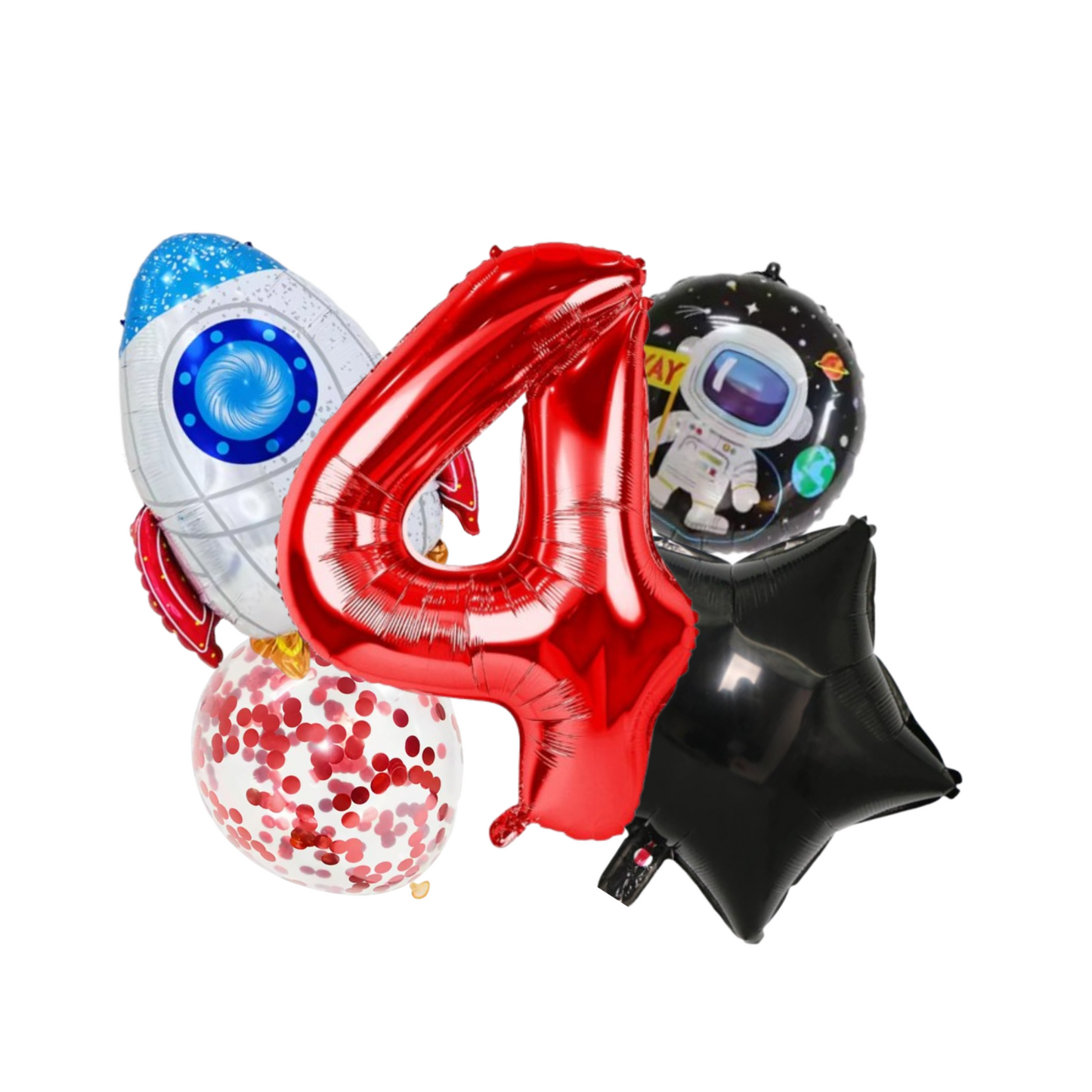 Red foil number Balloon with Astronaut & Rocket Space birthday for kids Spaceman