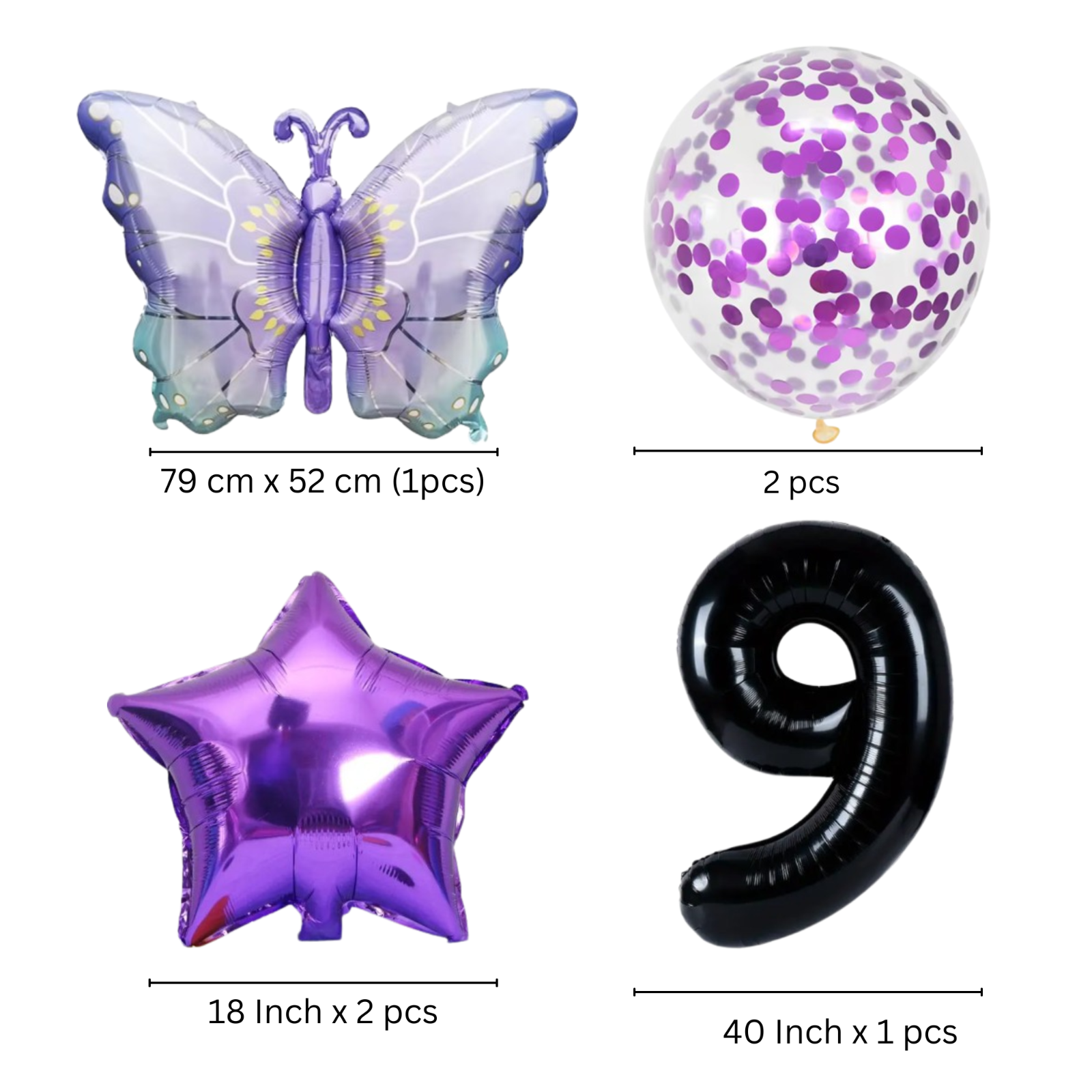 40" Giant Foil Number Balloon Set Purple Butterfly Theme Balloons for Girls Birt