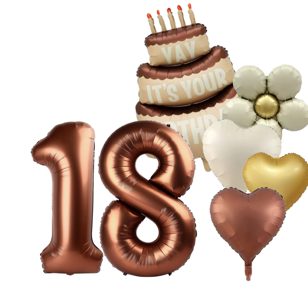 40'' Matte Brown Balloons Set Numbers 18 21 15 30 / Cake Hearts Flower Shapes