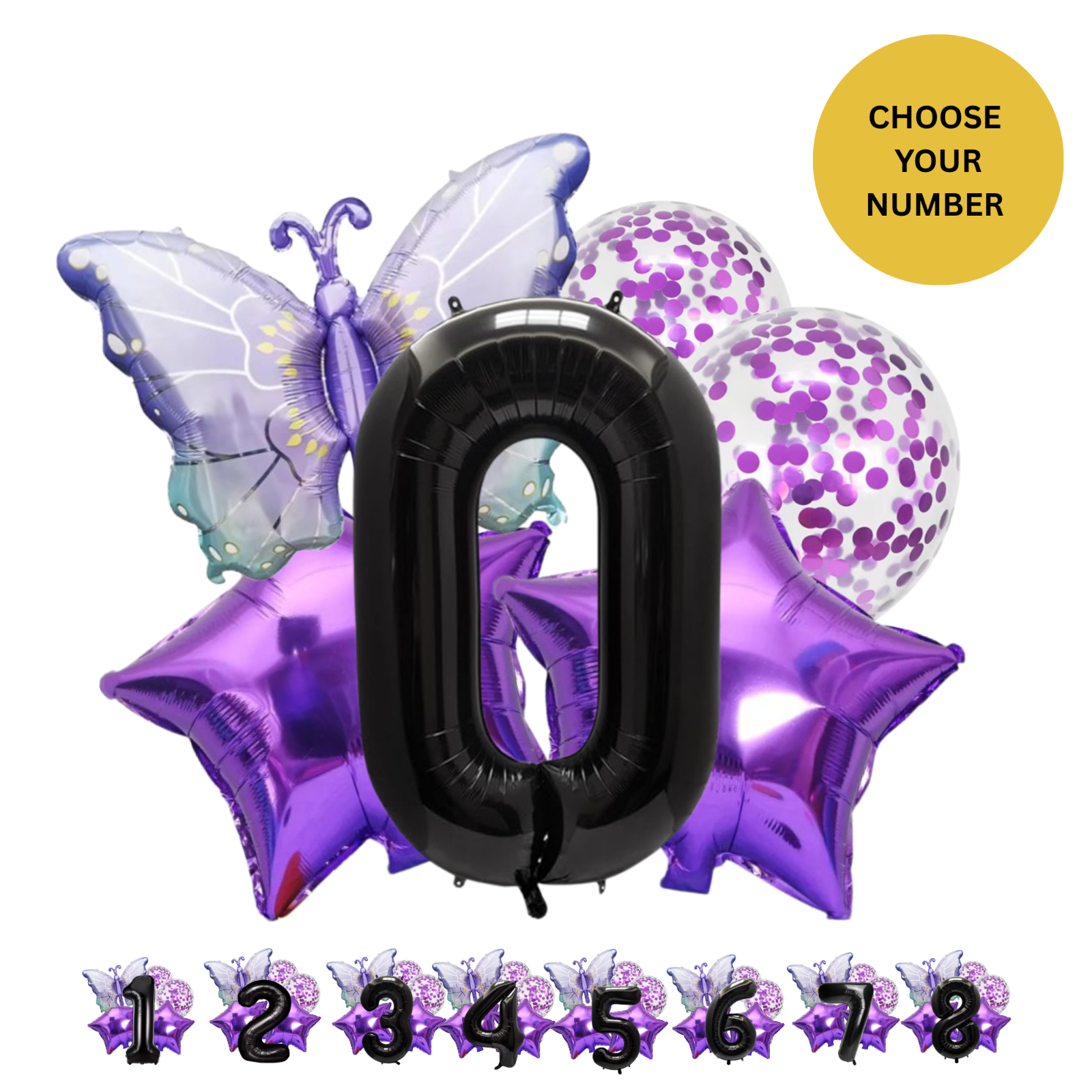40" Giant Foil Number Balloon Set Purple Butterfly Theme Balloons for Girls Birt
