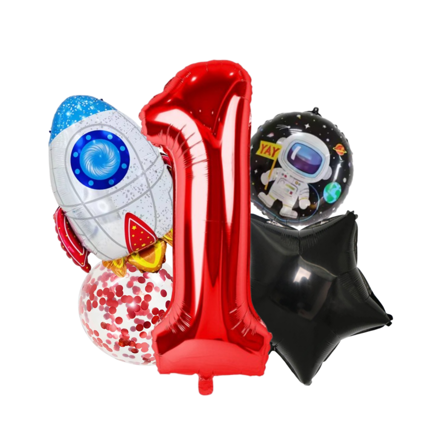 Red foil number Balloon with Astronaut & Rocket Space birthday for kids Spaceman