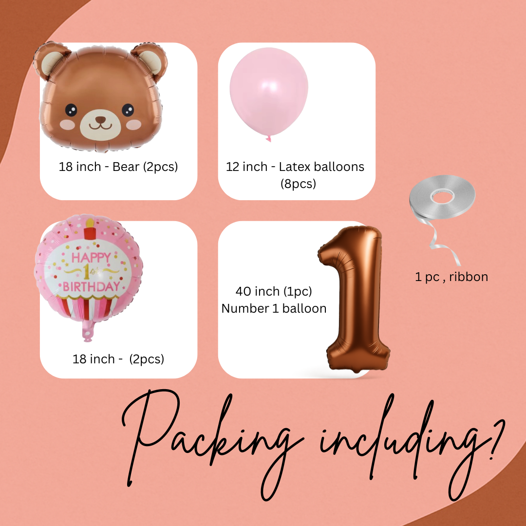 1st Birthday Balloons Decoration Set for Baby Girl Foil & Latex Party Decor Kit