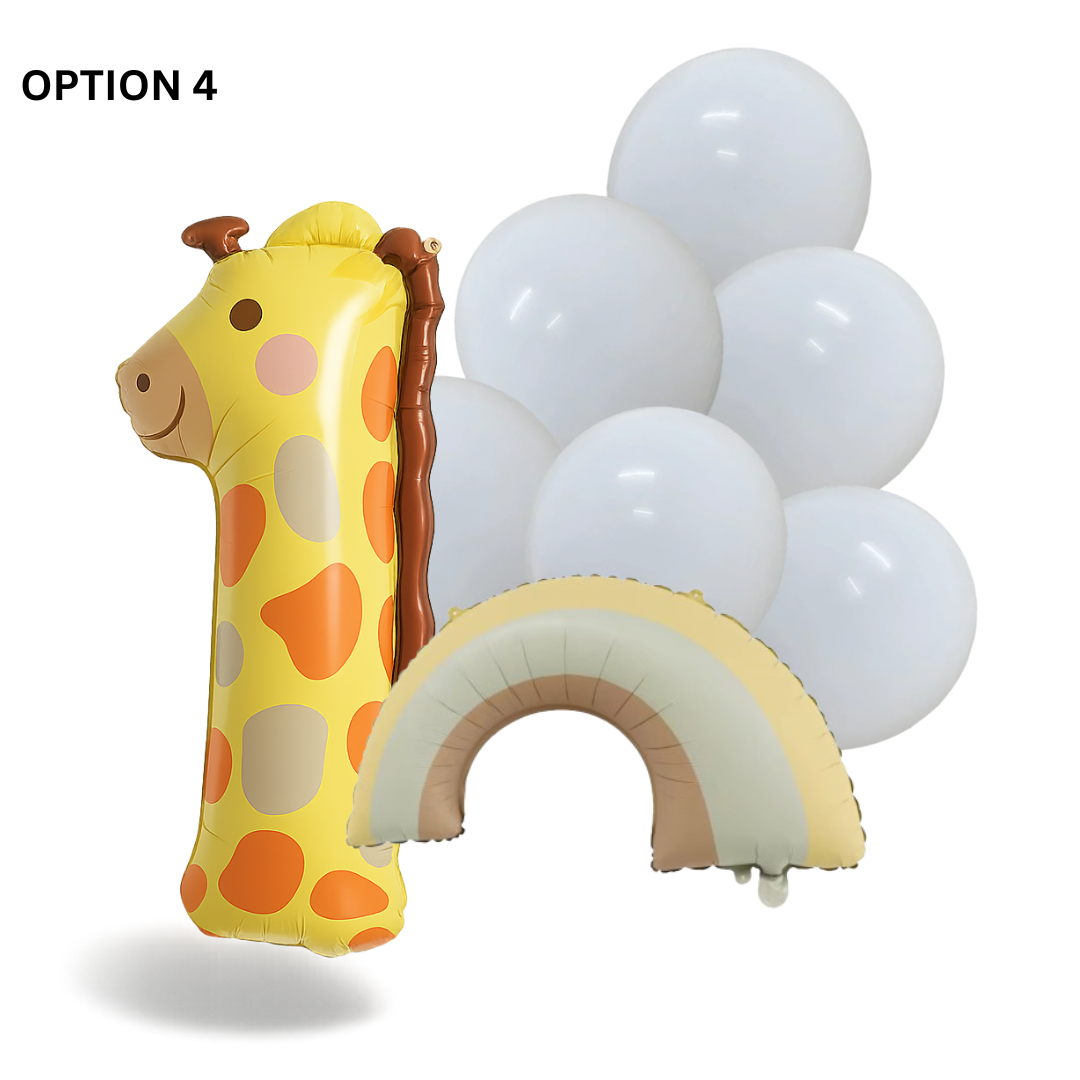 40" Giraffe Number 1 Balloon Set Safari Jungle 1st Birthday Decor Brown & Beige