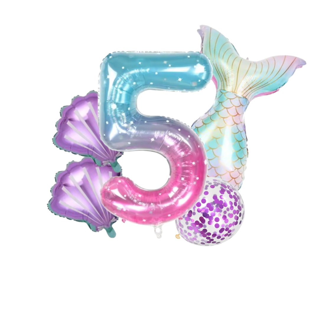 40" Jellyfish Mermaid Balloon Set – Foil Shells & Latex Tail – Party Decorations